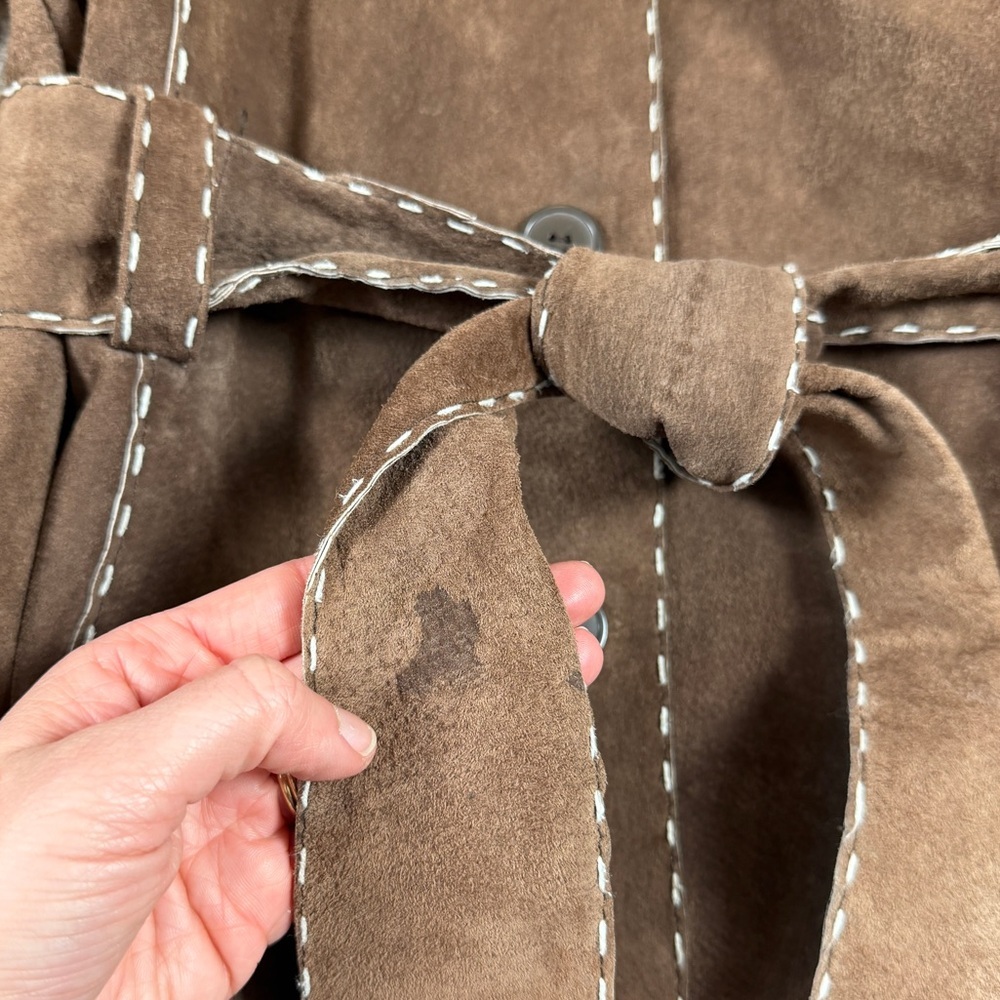 Outbrook Brown Suede Leather Belted Jacket Women’s Medium Contrast Stitching Y2K - Picture 10 of 15